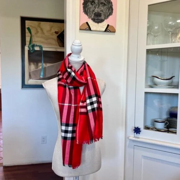 Burberry Red and Black Checkered Scarf - Picture 8 of 9